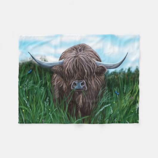 Schots hoogland Cow Painting Fleece Deken (Voorkant (Horizontaal))