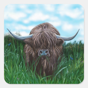 Schots hoogland Cow Painting Vierkante Sticker