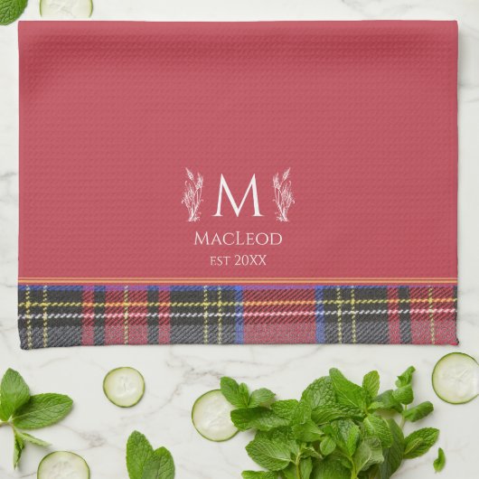 Schots Red Tartan Custom Monogram Traditioneel Theedoek (Gevouwen)