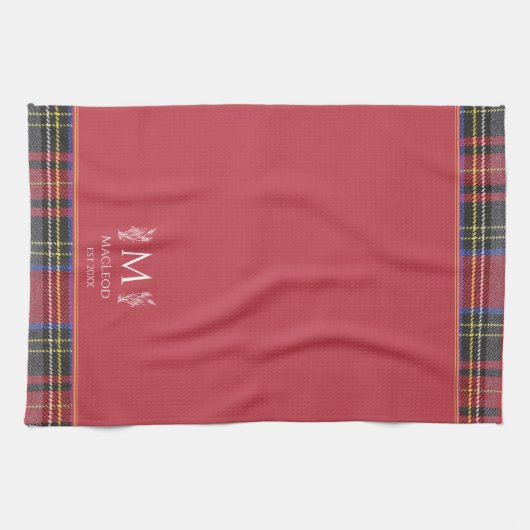 Schots Red Tartan Custom Monogram Traditioneel Theedoek (Horizontaal)