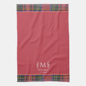 Schots Red Tartan Custom Monogram Traditioneel Theedoek (Verticaal)