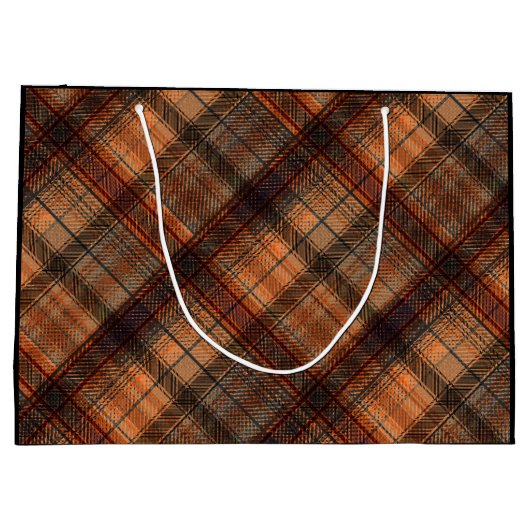 Schots tartan bruin oranje zwarte klassieker groot cadeauzakje (Achterkant)