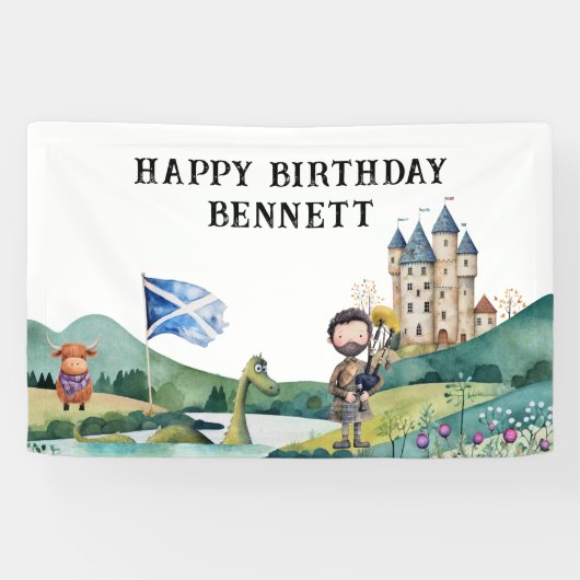 Schots thema verjaardagsfeestje welkomstbanner spandoek (Horizontaal)