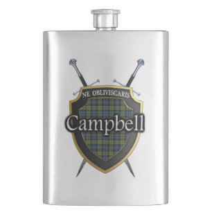 Schotse Campbell Tartan Shield and Swords Heupfles