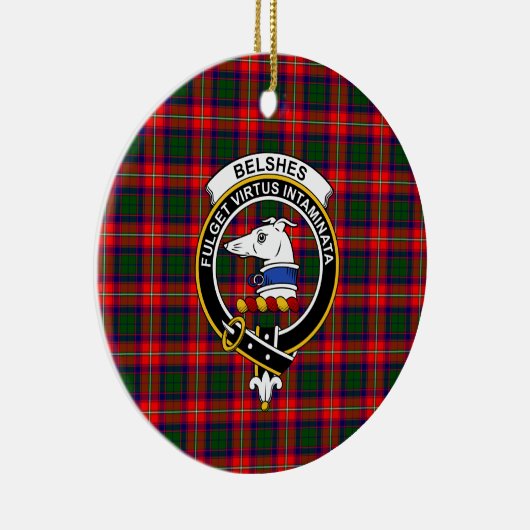 Schotse Clan Belshes Tartan en Wapenembleem Keramisch Ornament (Rechts)
