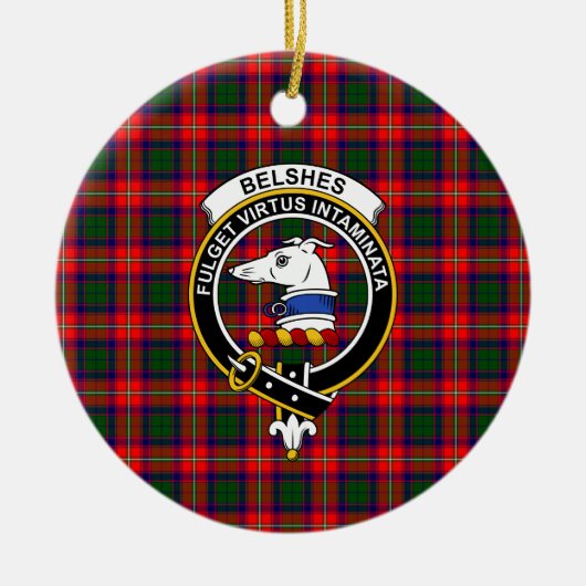 Schotse Clan Belshes Tartan en Wapenembleem Keramisch Ornament (Voorkant)