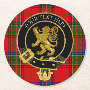 Schotse Clan Crest Leeuw Tartan Ronde Kartonnen Onderzetter