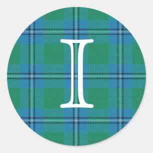 Schotse Clan Irvine Irwin Tartan met Monogram Ronde Sticker