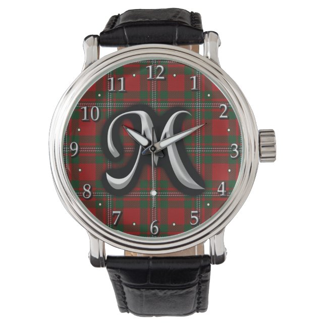 Schotse Clan MacGregor Monogram Tartan Horloge (Voorkant)