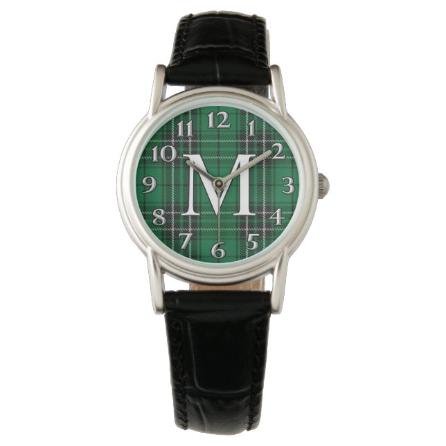 Schotse Clan MacLean M Monogram Jacht Tartan Horloge (Voorkant)
