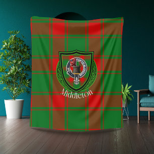 Schotse Clan Middleton Tartan Crest Fleece Deken
