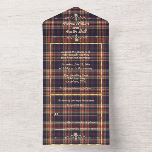 Schotse Commonwealth-tartan  All In One Uitnodiging (Binnen)