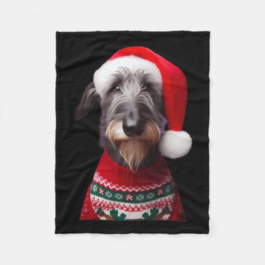 Schotse Deerhound hond met kerstmuts Kerstmis XM Fleece Deken (Voorkant)