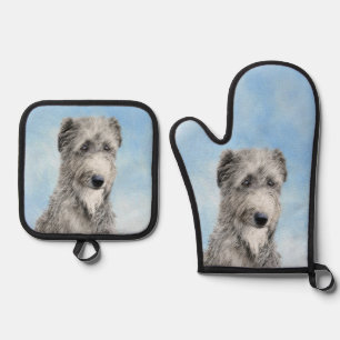 Schotse Deerhound Schilderij Grijs Originele Honde Ovenwant & Pannenlap Set