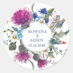 Schotse distel bloemenbruiloft ronde sticker