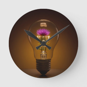 Schotse Distel Gloeiende Lamp Ronde Wandklok Klok