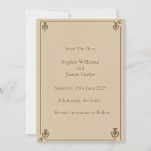Schotse Distel Save the Date Kaart   Elegante Beig