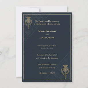 Schotse Distel Tartan Navy Goud Uitnodiging