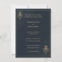 Schotse Distel Tartan Navy Gouden Avond Uitnodigin