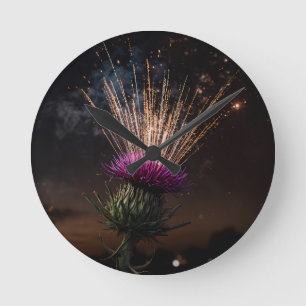 Schotse Distel Vuurwerk Ronde Wandklok Nacht Klok