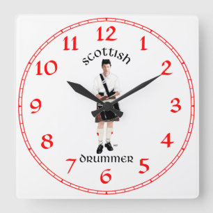 Schotse Drummer - Rode Kilt Vierkante Klok