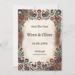 Schotse Folk Art Haan Tartan Save The Date