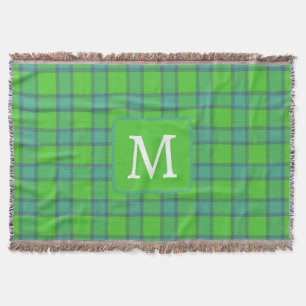 Schotse groene & blauwe geruite tartan monogram deken