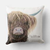 Schotse Highland Koe Charlie met een strak haar Kussen (Achterkant)
