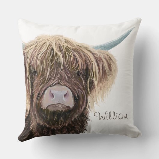 Schotse Highland Koe Charlie met een strak haar Kussen (Achterkant)