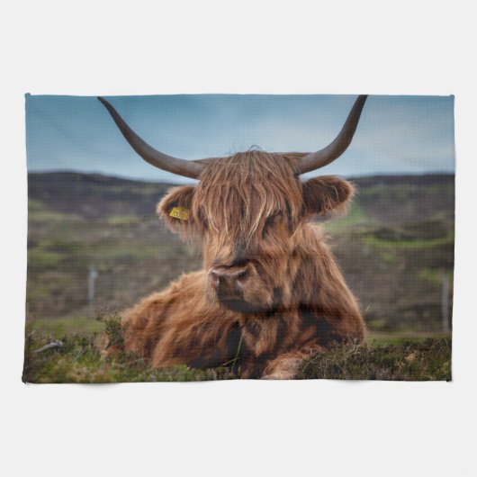 Schotse Highland Koe Longhorn Stier Rancher Theedoek (Horizontaal)