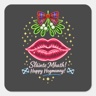 Schotse Hogmanay-maretak neon tartan cadeau Vierkante Sticker