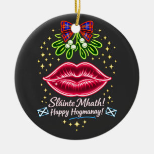 Schotse Hogmanay Mistletoe Neon Tartan Cadeau Keramisch Ornament