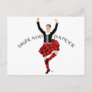 Schotse hoogland danser rood en zwart briefkaart