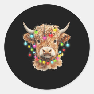 Schotse Hoogland Koe Animal Christmas Xma Ronde Sticker