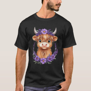 Schotse Hoogland Koe Baby met paarse bloemen ver T-shirt