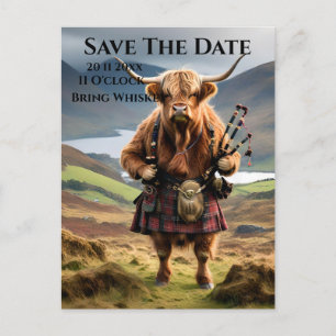 Schotse Hoogland Koe Bagpiper, Save The Date Briefkaart