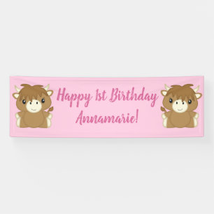 Schotse hoogland Koe Birthday Party Pink Spandoek