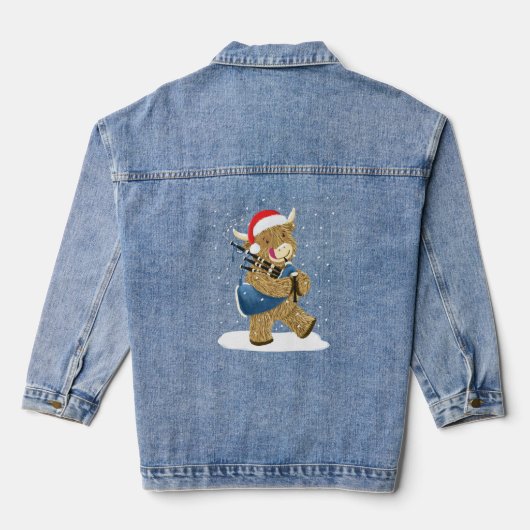 Schotse Hoogland Koe Christmas Piper Denim Jacket (Achterkant)