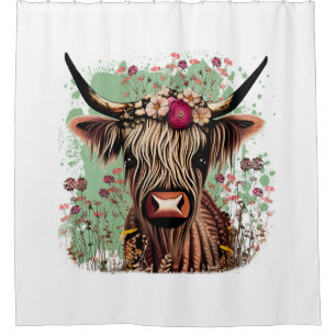 Schotse hoogland Koe Floral Shower Curtain Douchegordijn