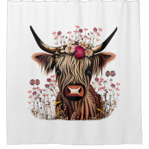 Schotse hoogland Koe Floral Shower Curtain Koeien Douchegordijn