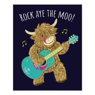 Schotse Hoogland Koe Guitarist Rock Aye The Moo! Perfect Poster