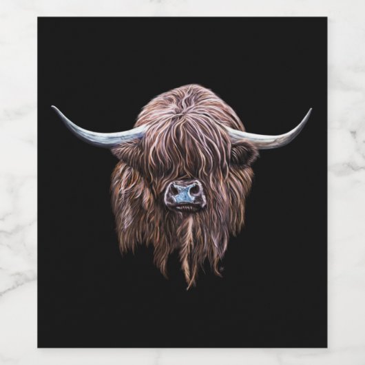 Schotse hoogland - Koe in kleur Wijn Etiket (Enkel label)