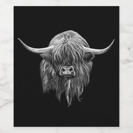 Schotse hoogland Koe in zwart-wit Wijn Etiket (Enkel label)