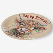 Schotse Hoogland Koe Kerstverlichting Papieren Bordje (Gekanteld)