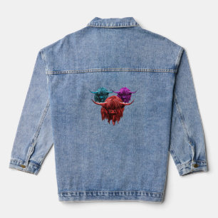 Schotse Hoogland Koe Kleurrijke Herd Classic T-Shi Denim Jacket