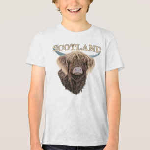 Schotse Hoogland Koe met Schotland Slogan Tri-Blend Shirt