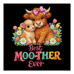 Schotse Hoogland Koe Moeder Gelukkige Moederdag Perfect Poster