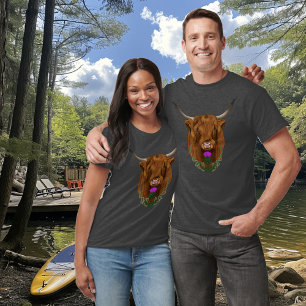 Schotse Hoogland Koe Paarse Keltische Distel T-shirt