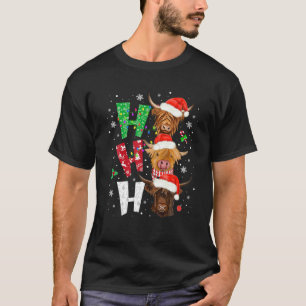 Schotse Hoogland Koe Print Ho Ho Ho Kerstmis Pan T-shirt