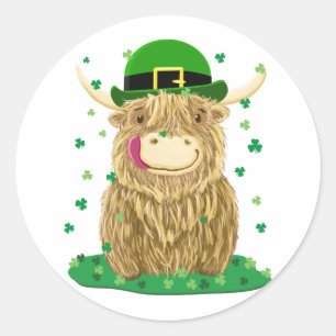 Schotse Hoogland Koe St Patrick's Day Shamrocks Ronde Sticker